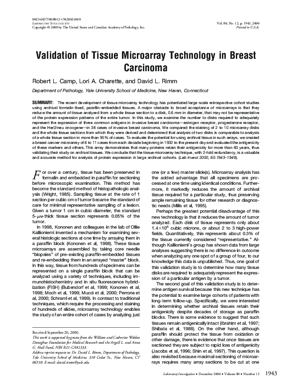 (PDF) Validation of tissue microarray technology in breast carcinoma