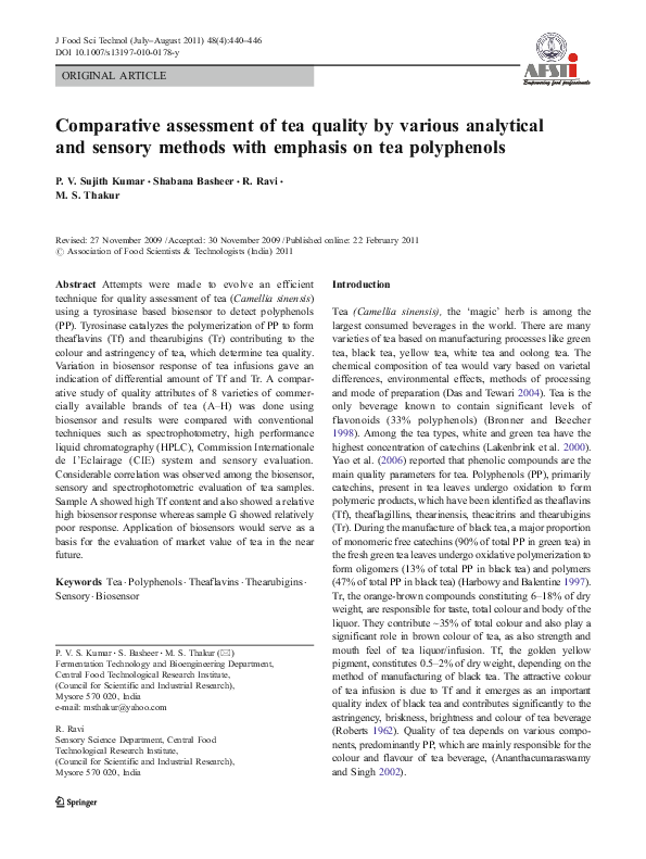 (PDF) Comparative assessment of tea quality by various analytical and