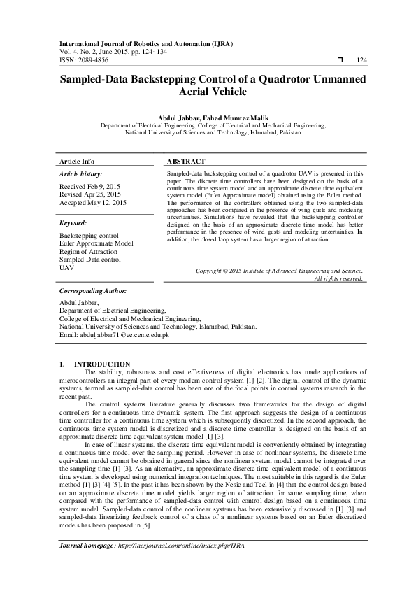 (PDF) Sampled-Data Backstepping Control of a Quadrotor Unmanned Aerial ...
