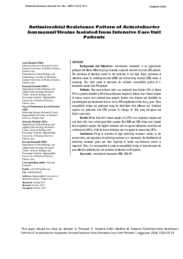(PDF) Antimicrobial Resistance Pattern of Acinetobacter baumannii ...