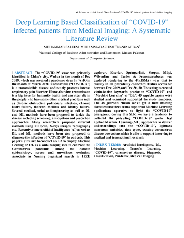 (PDF) Deep Learning Based Classification of "COVID-19" infected ...