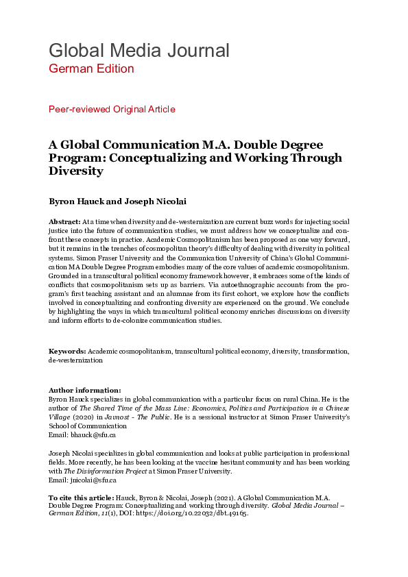 (PDF) A Global Communication M.A. Double Degree Program