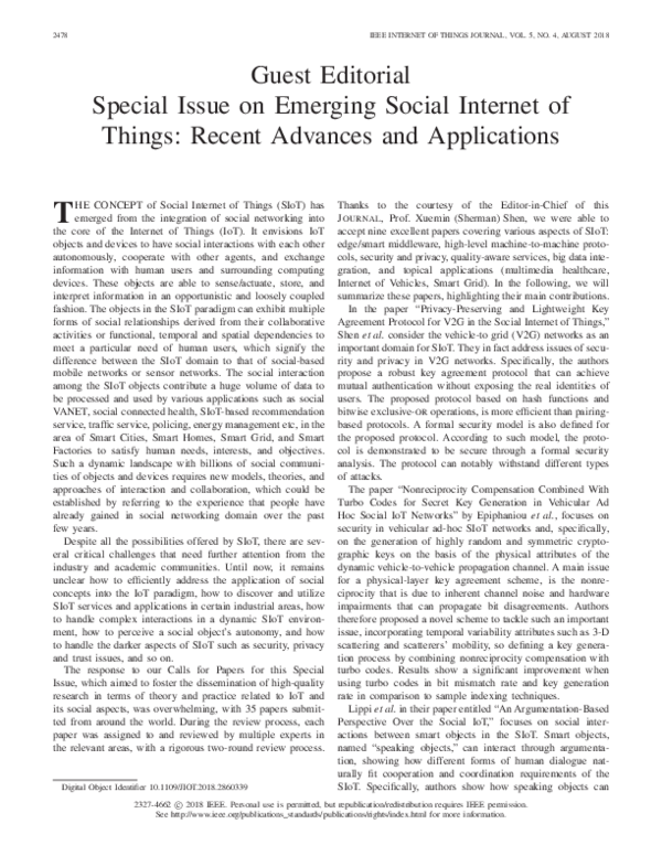 (PDF) Guest Editorial Special Issue on Emerging Social Internet of ...