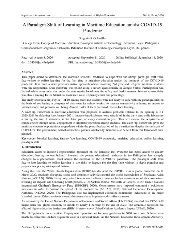 (PDF) A Paradigm Shift of Learning in Maritime Education amidst COVID ...