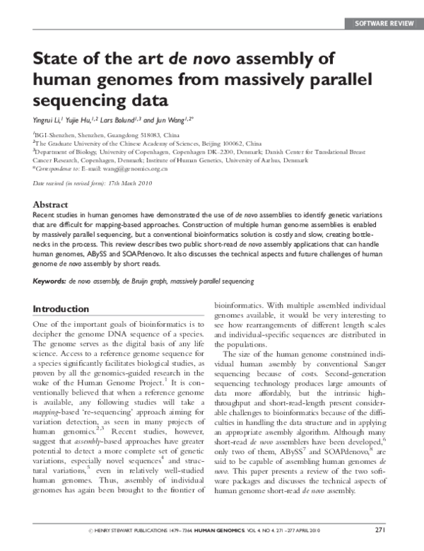 (PDF) State of the art de novo assembly of human genomes from massively ...