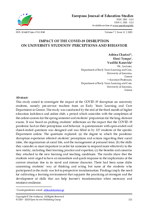 (PDF) Impact of the COVID-19 Disruption on University Students ...