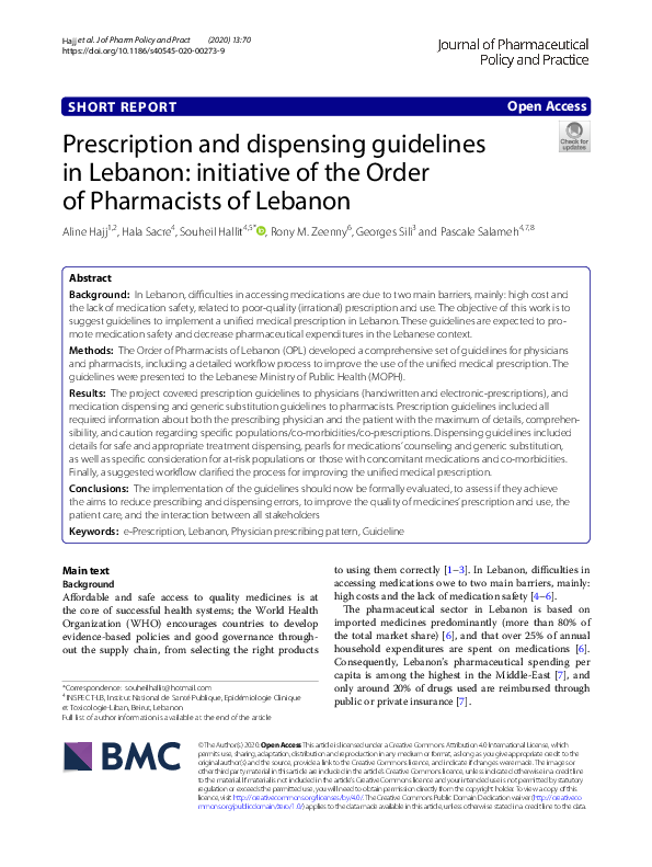 (PDF) Prescription and dispensing guidelines in Lebanon: initiative of ...