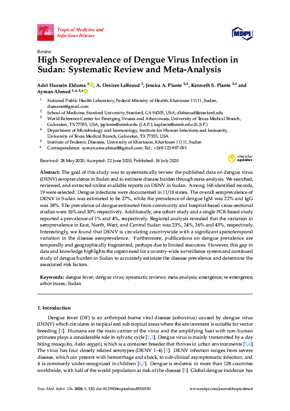(PDF) High Seroprevalence of Dengue Virus Infection in Sudan ...