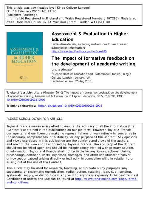 (PDF) The impact of formative feedback on the development of academic ...