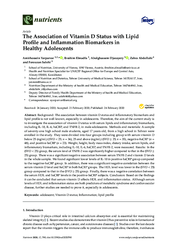 (PDF) The Association of Vitamin D Status with Lipid Profile and ...