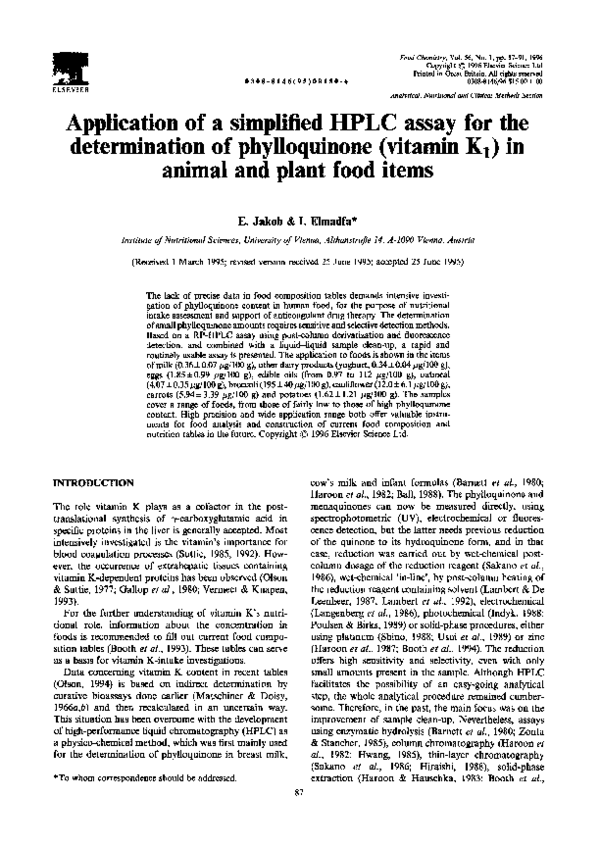 (PDF) Application of a simplified HPLC assay for the determination of