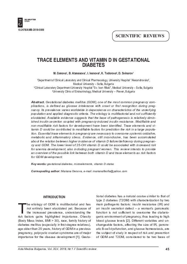 (PDF) Trace Elements and Vitamin D in Gestational Diabetes