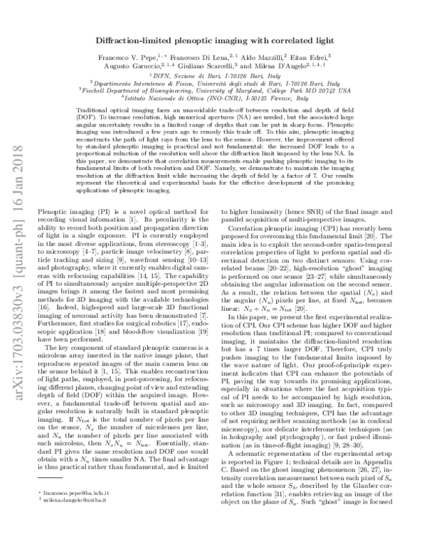 (PDF) Diffraction-Limited Plenoptic Imaging with Correlated Light