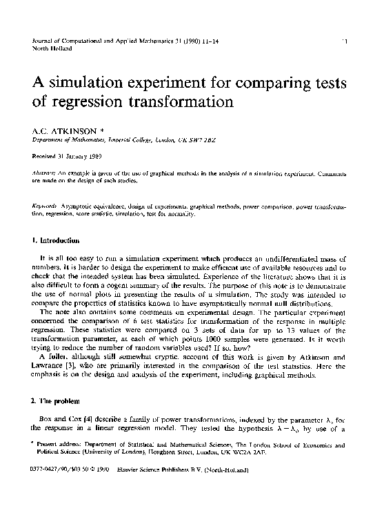 (PDF) A simulation experiment for comparing tests of regression ...