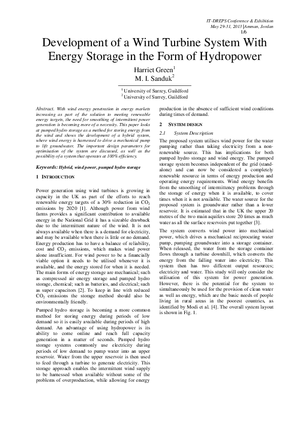 (PDF) Development of a wind turbine system with energy storage in the ...