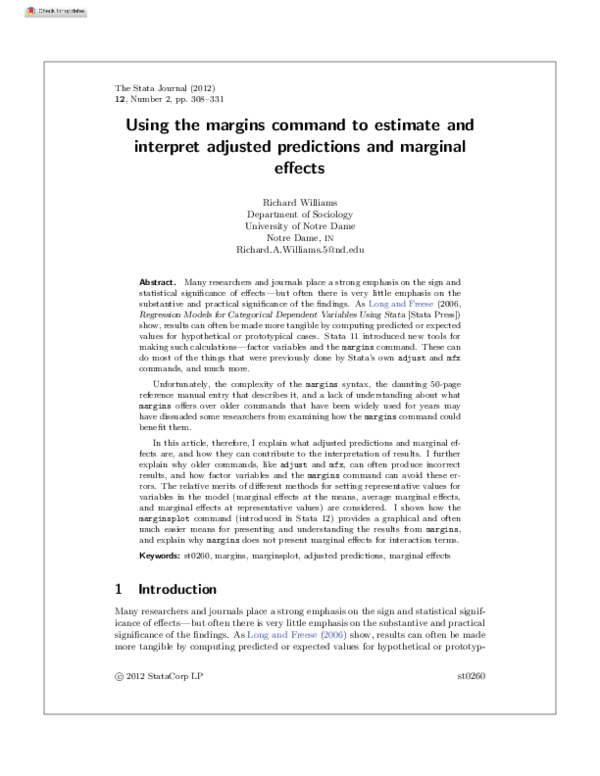 (PDF) Using the margins command to estimate and interpret adjusted ...