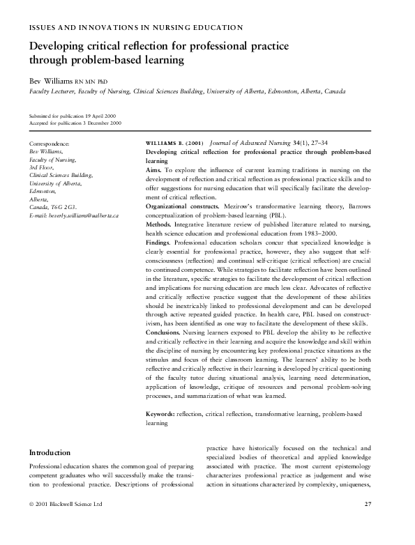 (PDF) Developing critical reflection for professional practice through ...