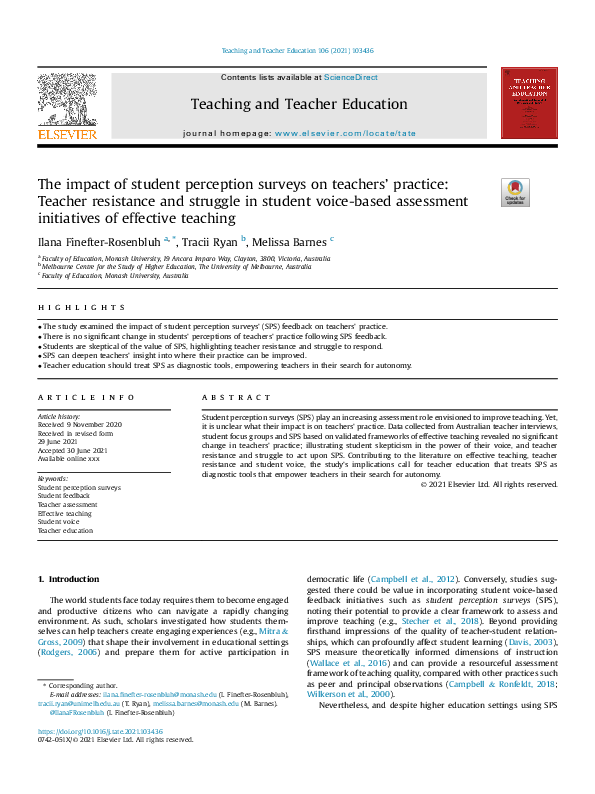 (PDF) The impact of student perception surveys on teachers' practice ...