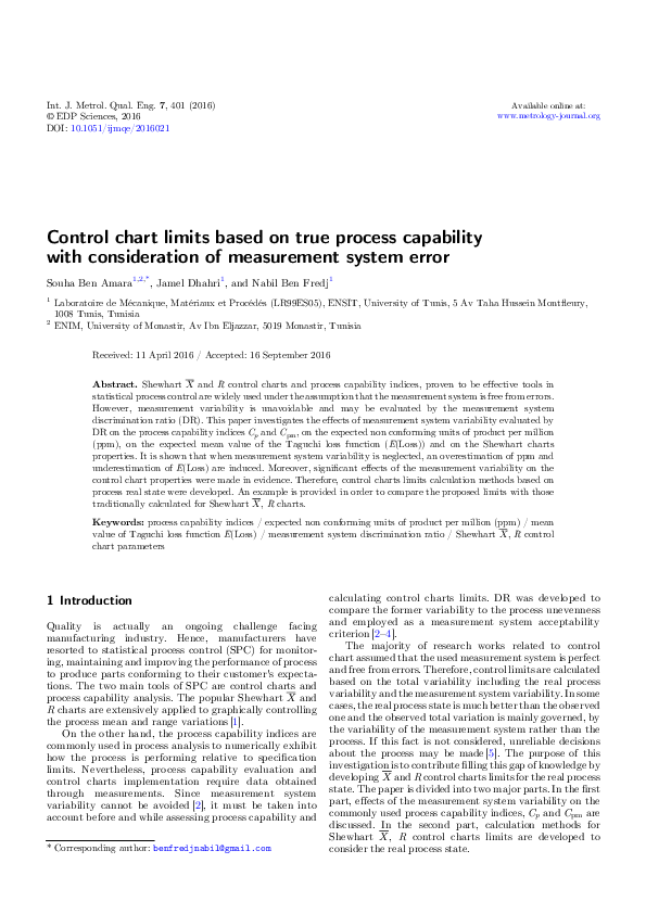 (PDF) Control chart limits based on true process capability with ...
