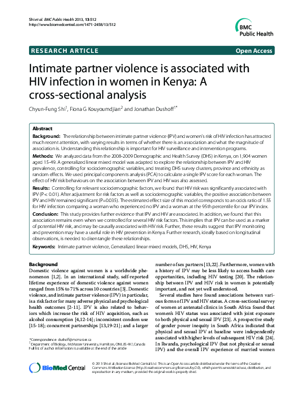 (PDF) Intimate partner violence is associated with HIV infection in ...