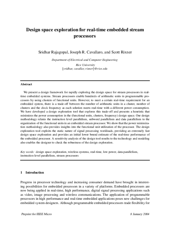 (PDF) Design space exploration for real-time embedded stream processors