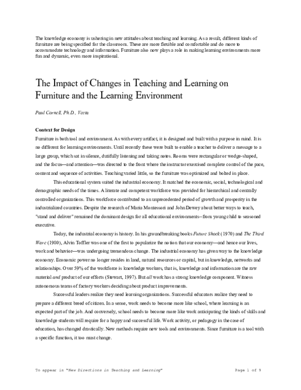 (PDF) The impact of changes in teaching and learning on furniture and ...