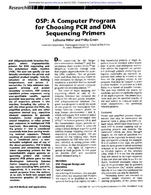(PDF) OSP: a computer program for choosing PCR and DNA sequencing primers