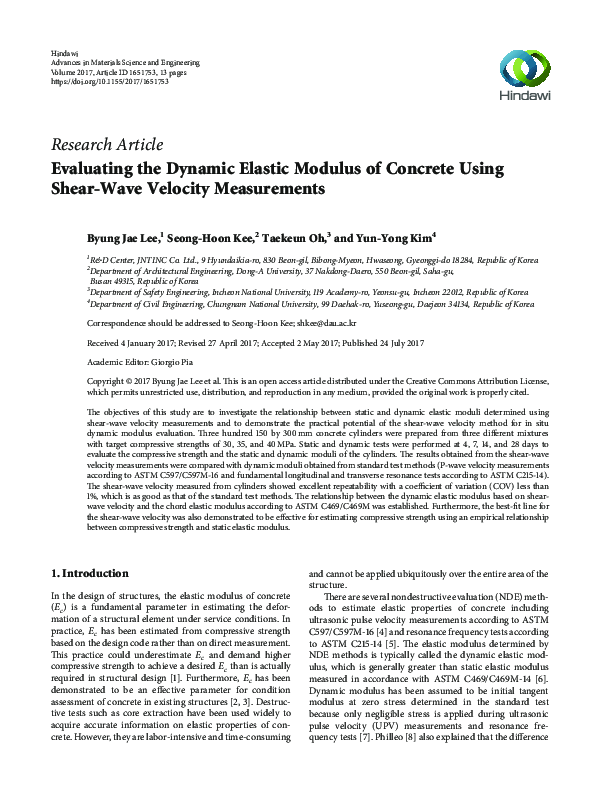 (PDF) Evaluating the Dynamic Elastic Modulus of Concrete Using Shear ...