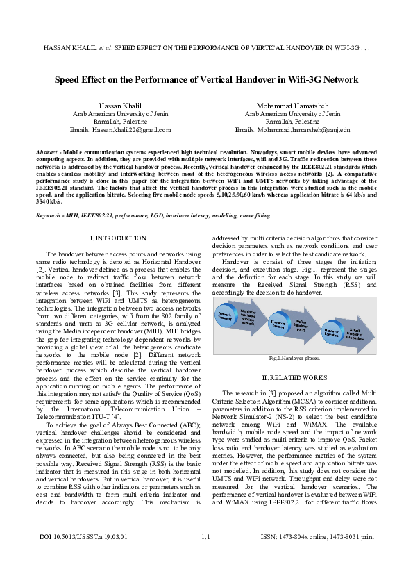 (PDF) Speed Effect on the Performance of Vertical Handover in Wifi-3G ...