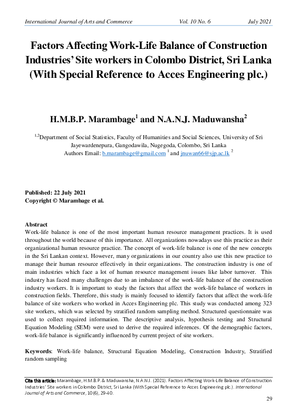 (PDF) Factors Affecting Work Life Balance of Construction Industries ...