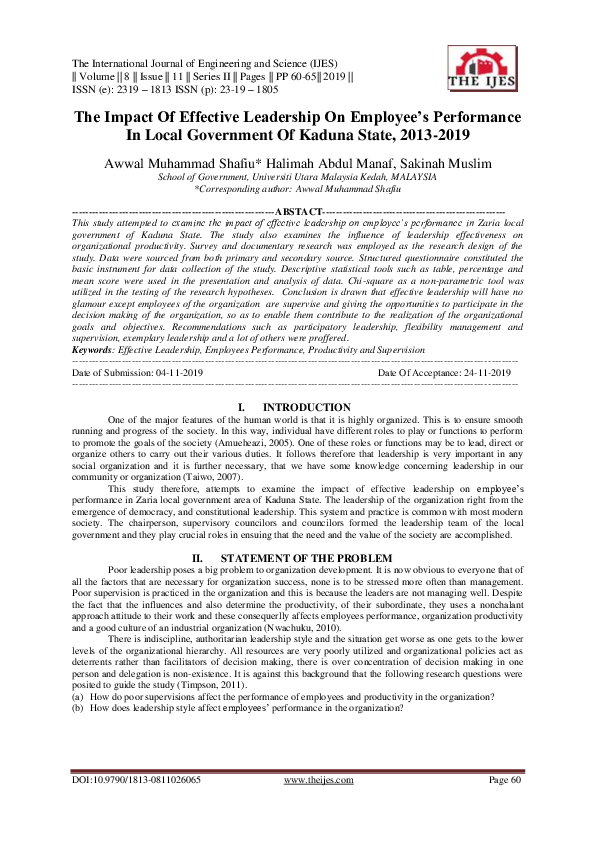 (PDF) The Impact Of Effective Leadership On Employee's Performance In ...