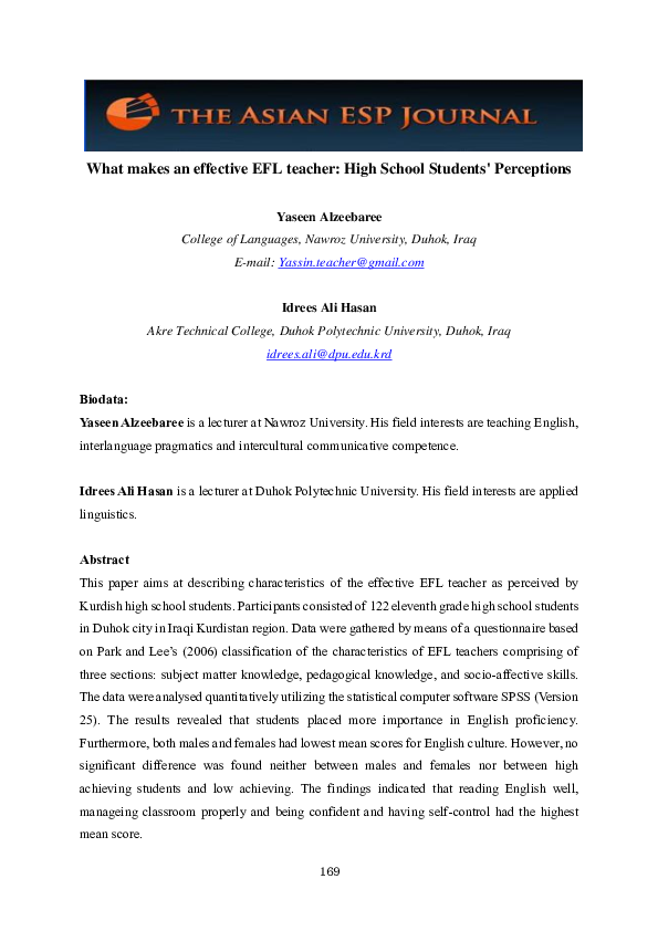 (PDF) What makes an effective EFL teacher: High School Students ...