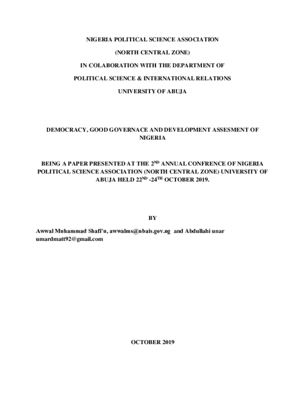 (PDF) DEMOCRACY GOOD GOVERNACE AND DEVELOPMENT ASSESMENT OF NIGERIA