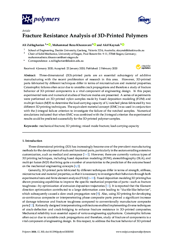 (PDF) Fracture Resistance Analysis of 3D-Printed Polymers