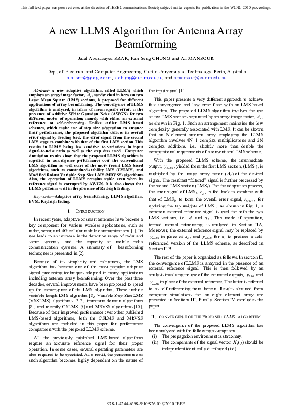 (PDF) A New LLMS Algorithm for Antenna Array Beamforming