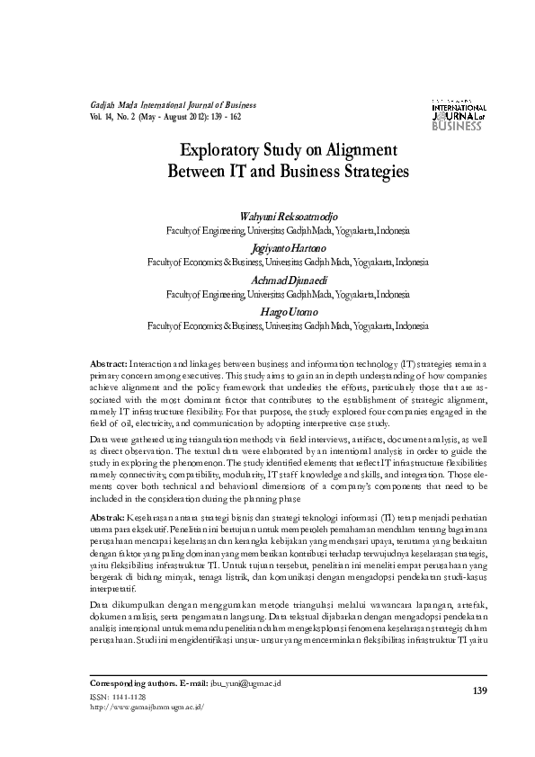 (PDF) Exploratory Study on Alignment Between IT and Business Strategies