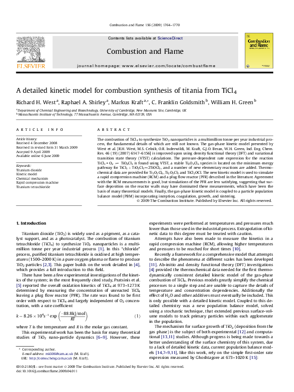 (PDF) A detailed kinetic model for combustion synthesis of titania from ...