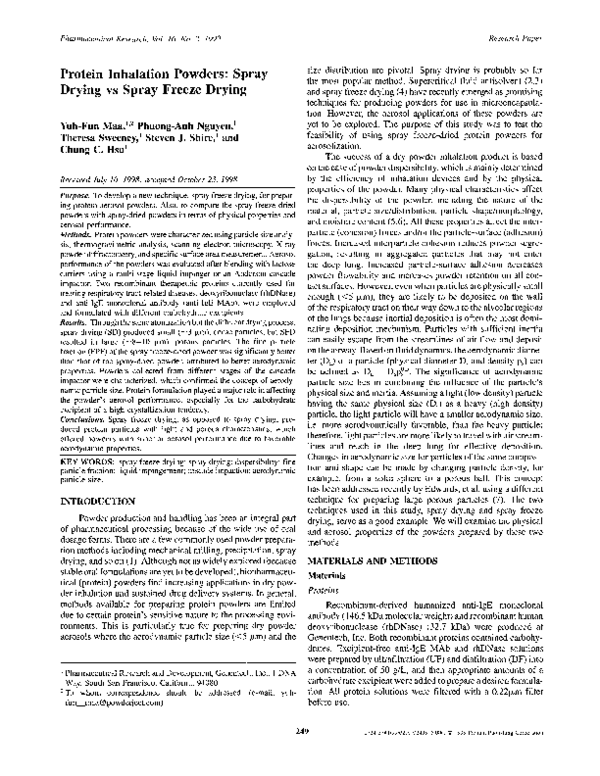 (PDF) Protein Inhalation Powders: Spray Drying Vs Spray Freeze Drying