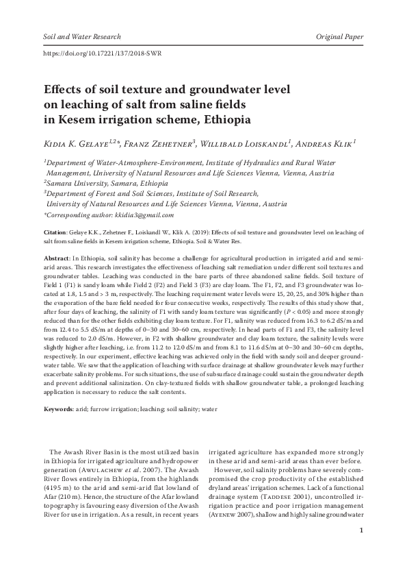 (PDF) Effects of soil texture and groundwater level on leaching of salt ...