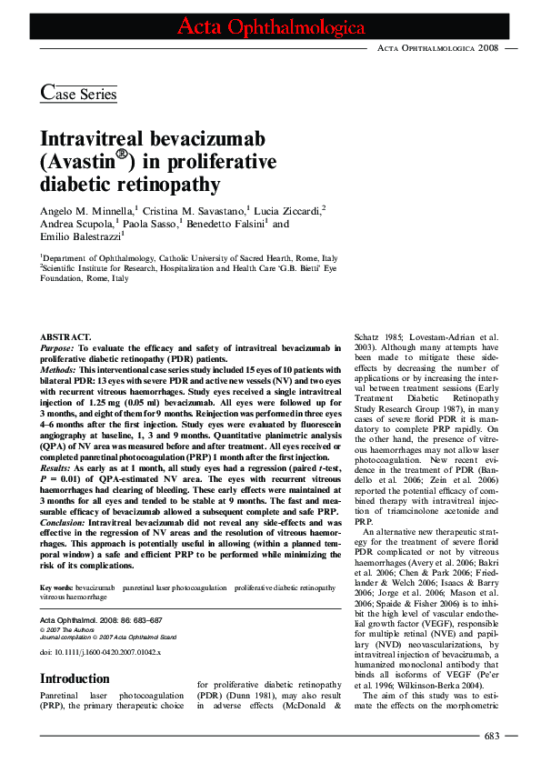 (PDF) Intravitreal bevacizumab (Avastin®) in proliferative diabetic ...