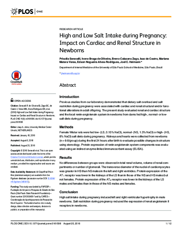 (PDF) High and Low Salt Intake during Pregnancy: Impact on Cardiac and ...