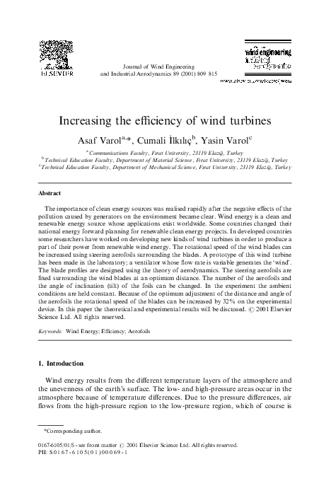 (PDF) Increasing the efficiency of wind turbines