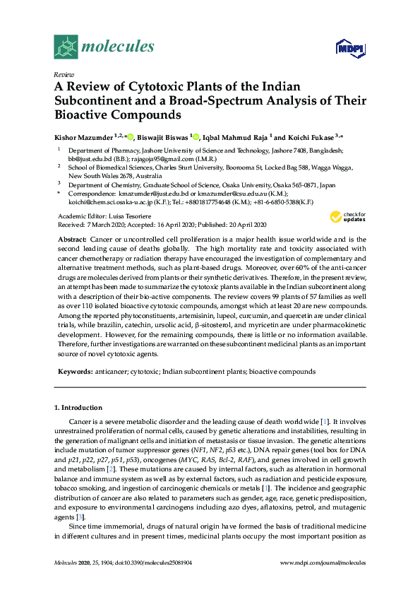 (PDF) A Review of Cytotoxic Plants of the Indian Subcontinent and a ...