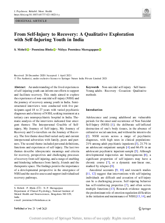 (PDF) From Self-Injury to Recovery: A Qualitative Exploration with Self ...