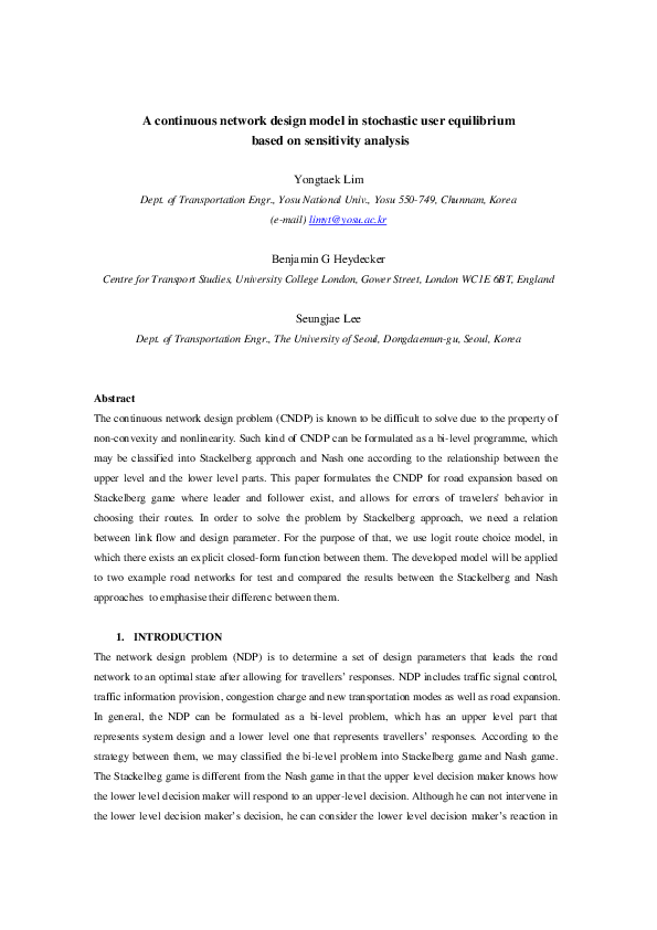 (PDF) A continuous network design model in stochastic user equilibrium ...
