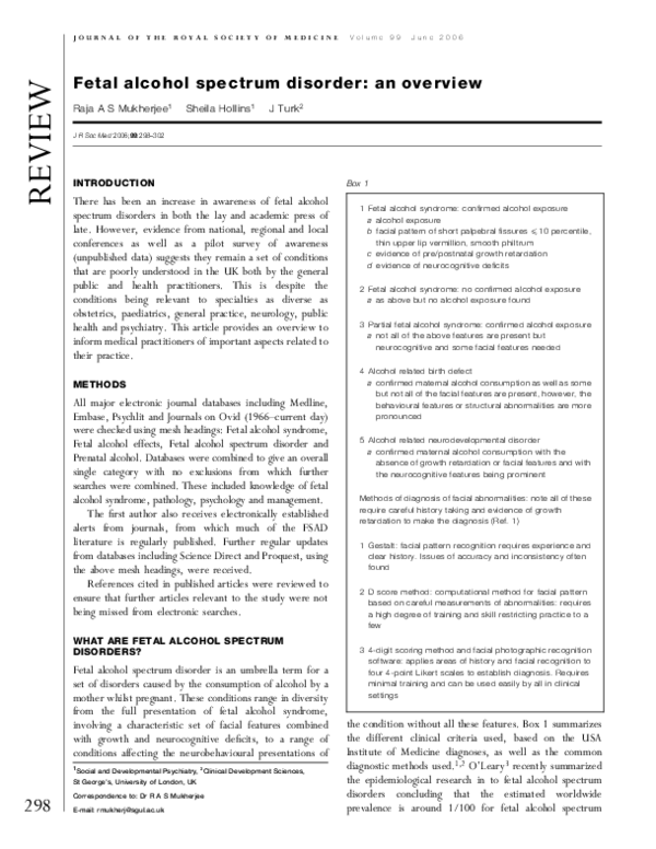 Pdf Fetal Alcohol Spectrum Disorder An Overview