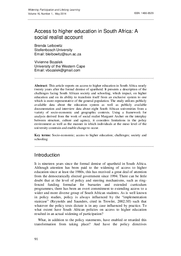 (PDF) Access to higher education in South Africa