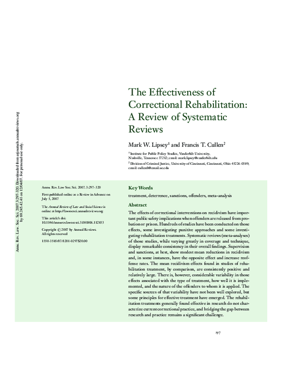 (PDF) The Effectiveness of Correctional Rehabilitation: A Review of ...