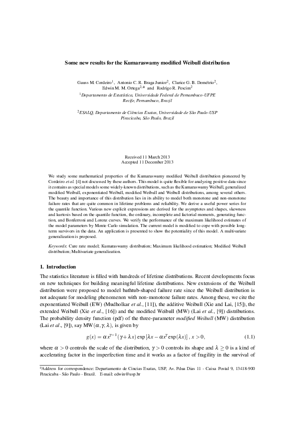 (PDF) Some new results for the Kumaraswamy modified Weibull distribution