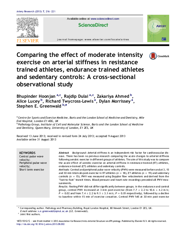 (PDF) Comparing the effect of moderate intensity exercise on arterial ...